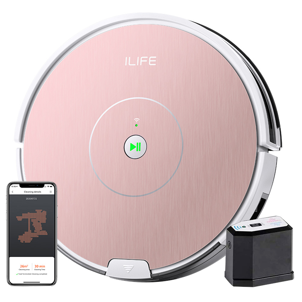 

ILIFE A80 Plus Robot Vacuum Cleaner 2 In 1 Vacuuming and Mopping 1000Pa Suction Gyroscopic Navigation Carpet Pressurization 2400mAh Battery 100Mins Run Time 450ml Dust Tank APP Control - Pink, Multi color