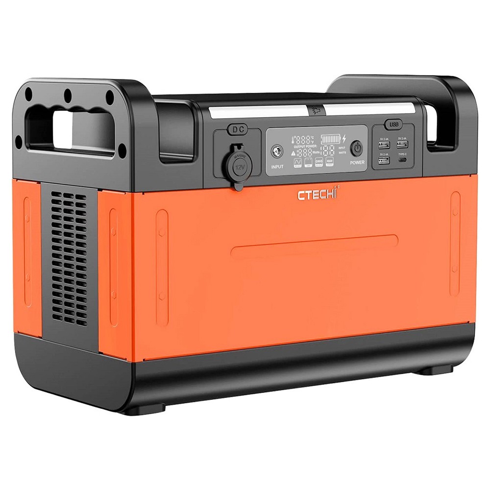 

CTECHi GT1500 1500W Portable Power Station, 1210Wh LiFePO4 Battery, Pure Sine Wave Solar Generator, 7 Outputs, LED Light, Orange