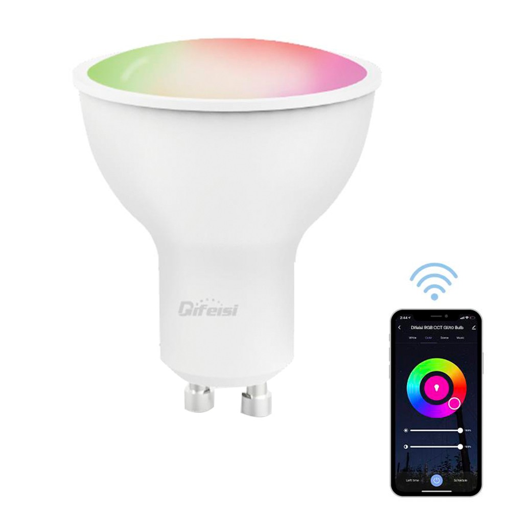 

2PCS Difeisi GU10 Smart LED Bulb, 450LM RGB Lamp, 16 Million Color Light, Music Rhythm Light, 2700-6500K Color Temperature, App Control, Works with Alexa and Google Assistant - EU Plug