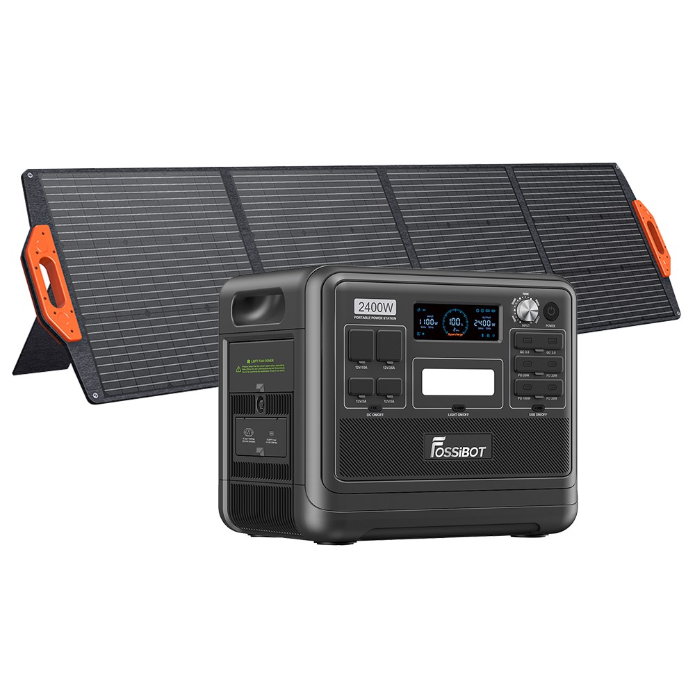 

FOSSiBOT F2400 Portable Power Station Kit + FOSSiBOT SP200 18V 200W Foldable Solar Panel, 2048Wh/640000mAh LiFePO4 Battery, 2400W(4600W Peak) Solar Generator, 3xAC RV Car USB Type-C QC3.0 PD DC5521 Pure Sine Wave Full Outlets, 1.5 Hours Fast Charging