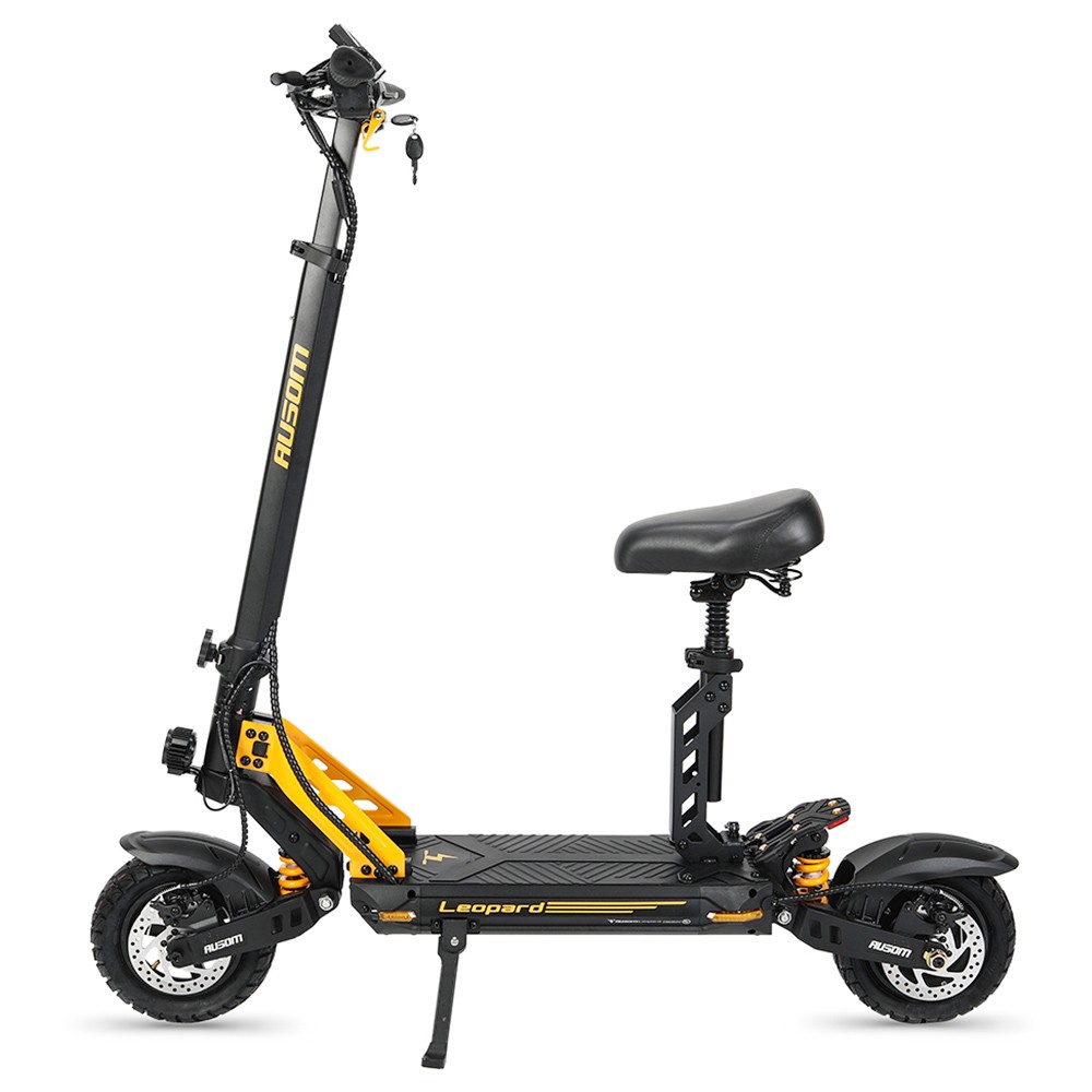 

Ausom Leopard 10-inch Off-Road Electric Scooter, 1000W Motor 34mph Max Speed 20.8Ah Battery 52 Miles Range, 265lb Max Load with Smart LCD Display and Detachable Seat IP54, Yellow