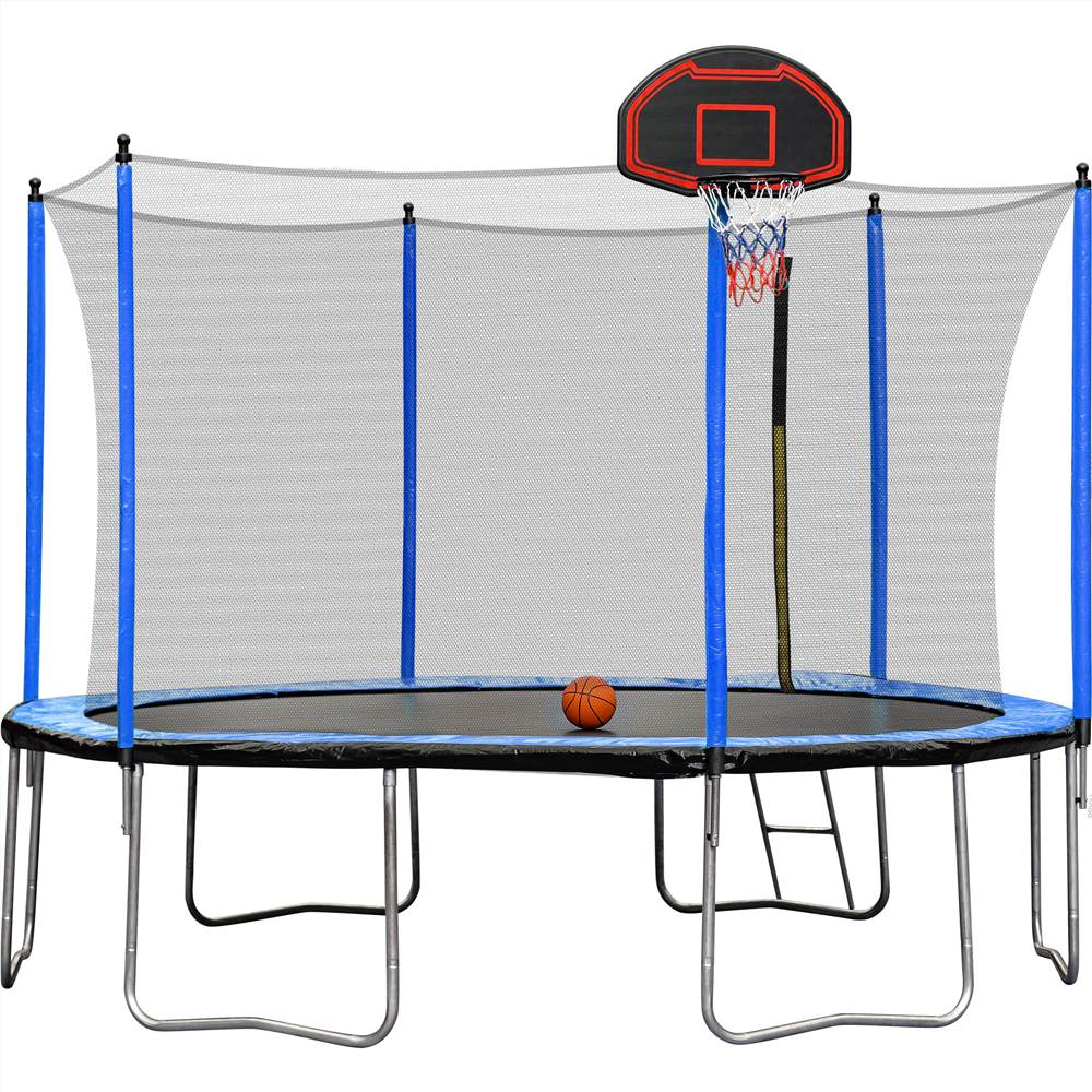 15FT Trampoline with Basketball Hoop Inflator and Ladder(Inner Safety Enclosure) Blue