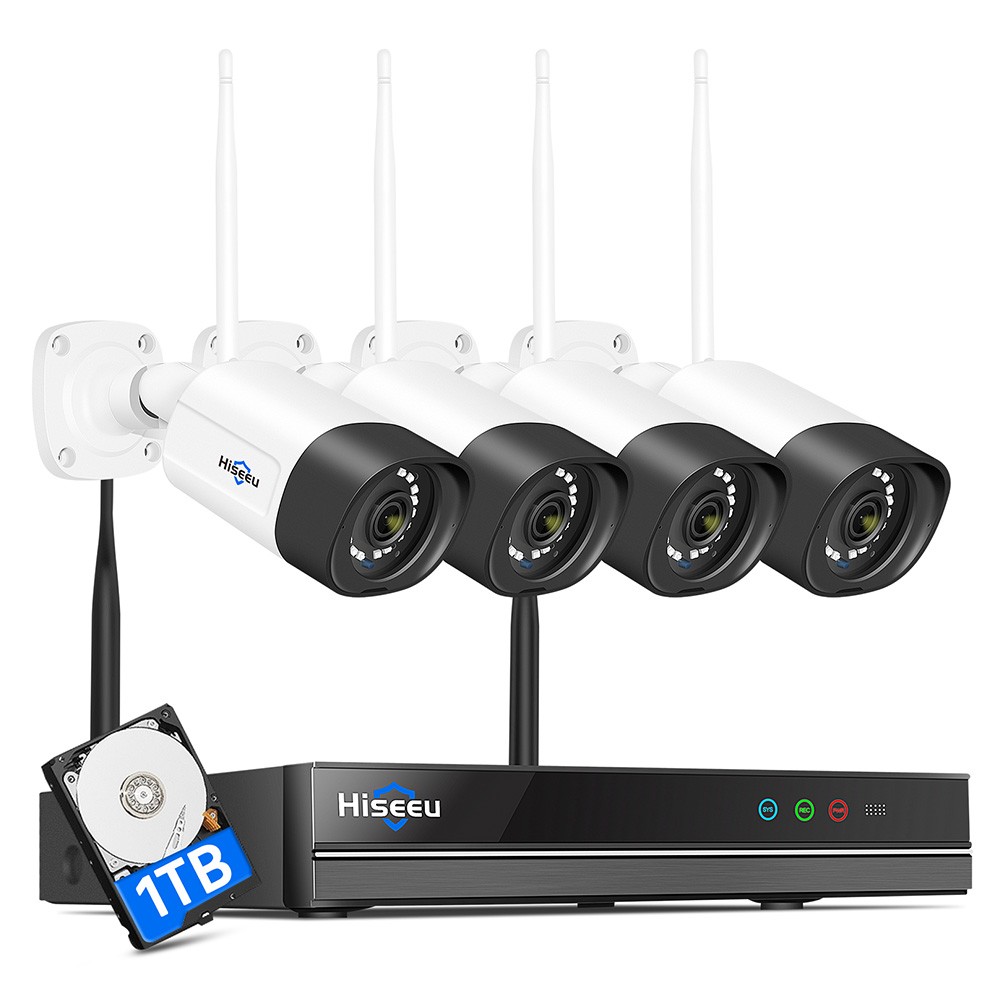 

Hiseeu 5MP WiFi Security Camera System, 4K NVR, 1TB Hard Drive, Dual Wi-Fi, 2-Way Audio, Color Night Vision, Motion Alert, Work with Alexa, IP66 Waterproof