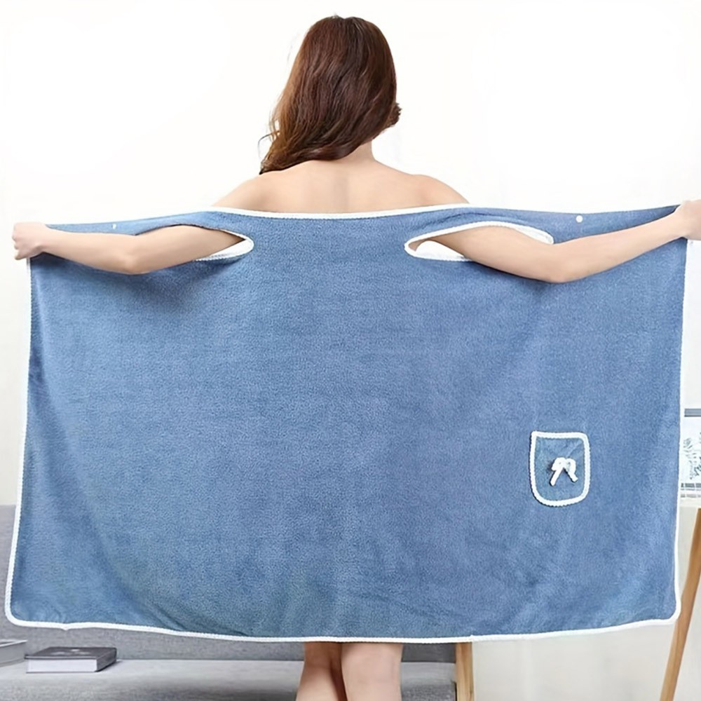 

80*135cm Wearable Bowknot Coral Velvet Bath Towel for Adults - Light Blue