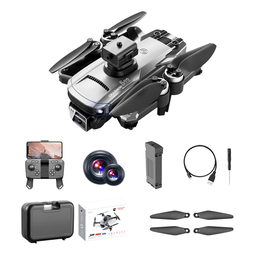

S99 Max RC Drone Dual 4K HD WiFi FPV 2.4GHz 4-Sided Obstacle Avoidance With Light 1 Battery - Grey