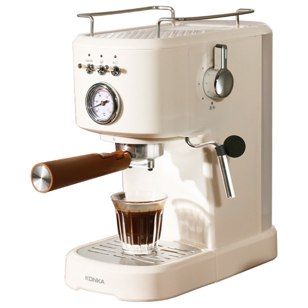 

KONKA KKFJ-1203Y Espresso Coffee Machine, 20Bar Pressure, 1.2L Water Tank, Steam Milk Froth, with Temperature Dial, EU Plug - White