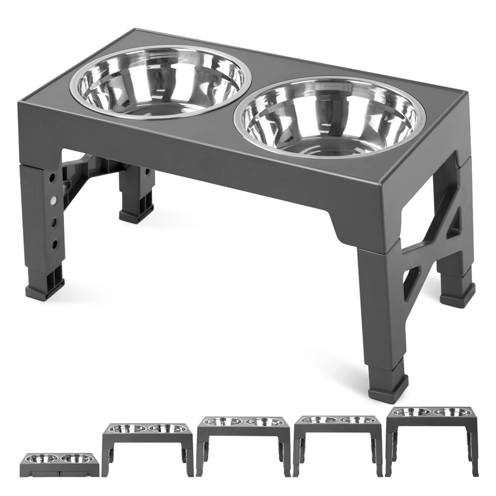 

Fluffee 1.1L Elevated Dog Feeder with 2 Stainless Steel Food Bowls, Adjustable Height - Grey
