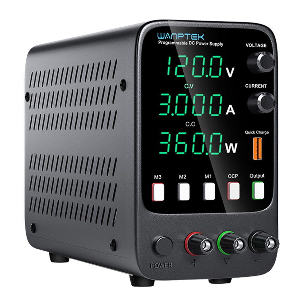 

WANPTEK APS1203H Programmable Regulated DC Power Supply, 120V 3A, Storage Memory Function, Encoder Adjustment, USB Fast Charge, 4-Digit Display, Low Ripple, Cooling Fan - US Plug, Black