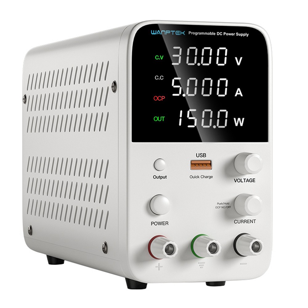 

WANPTEK WPS305 Programmable Regulated DC Power Supply, 30V 5A, Encoder Adjustment, USB Fast Charge, Intelligent Temperature Control, 4-Digit Display, Low Ripple, Low Noise White - US Plug