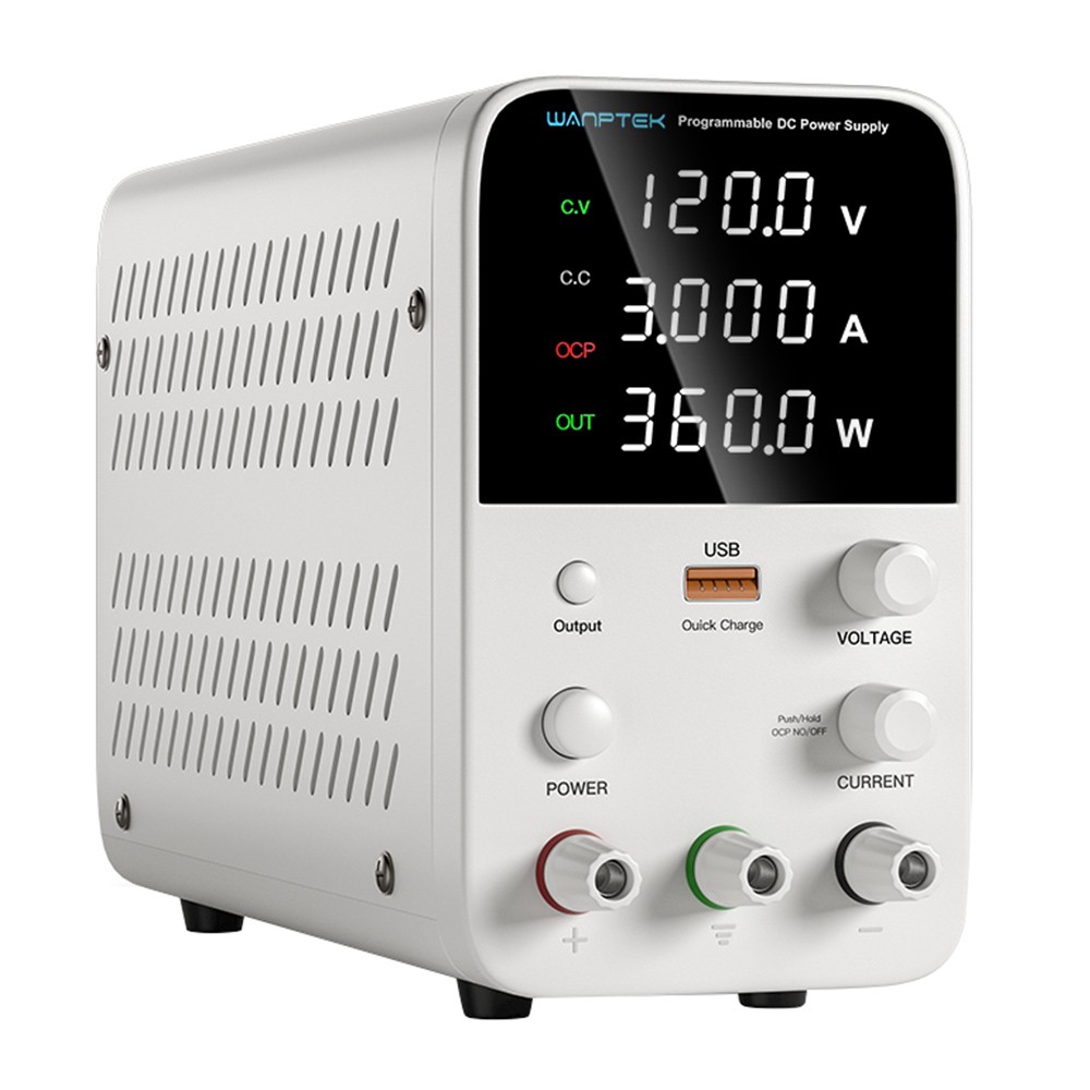 

WANPTEK WPS1203 Programmable Regulated DC Power Supply, 120V 3A, Encoder Adjustment, USB Fast Charge, Intelligent Temperature Control, 4-Digit Display, Low Ripple, Low Noise White - EU Plug