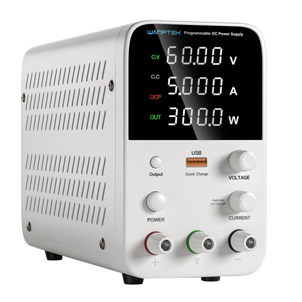 

WANPTEK WPS605 Programmable Regulated DC Power Supply, 60V 5A, Encoder Adjustment, USB Fast Charge, Intelligent Temperature Control, 4-Digit Display, Low Ripple, Low Noise White - UK Plug
