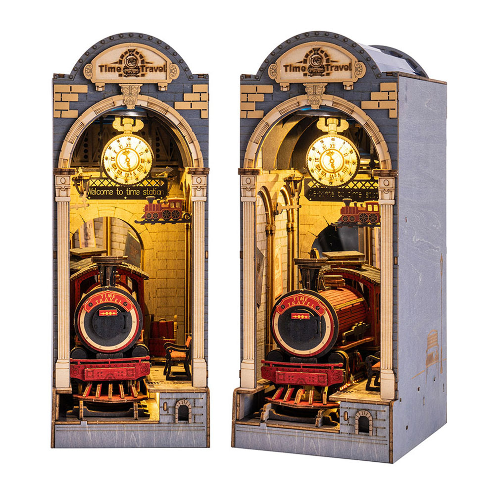 

ROBOTIME TGB04 Rolife Time Travel Train 3D Wooden DIY Miniature House Book Nook Puzzle Kit, 258Pcs
