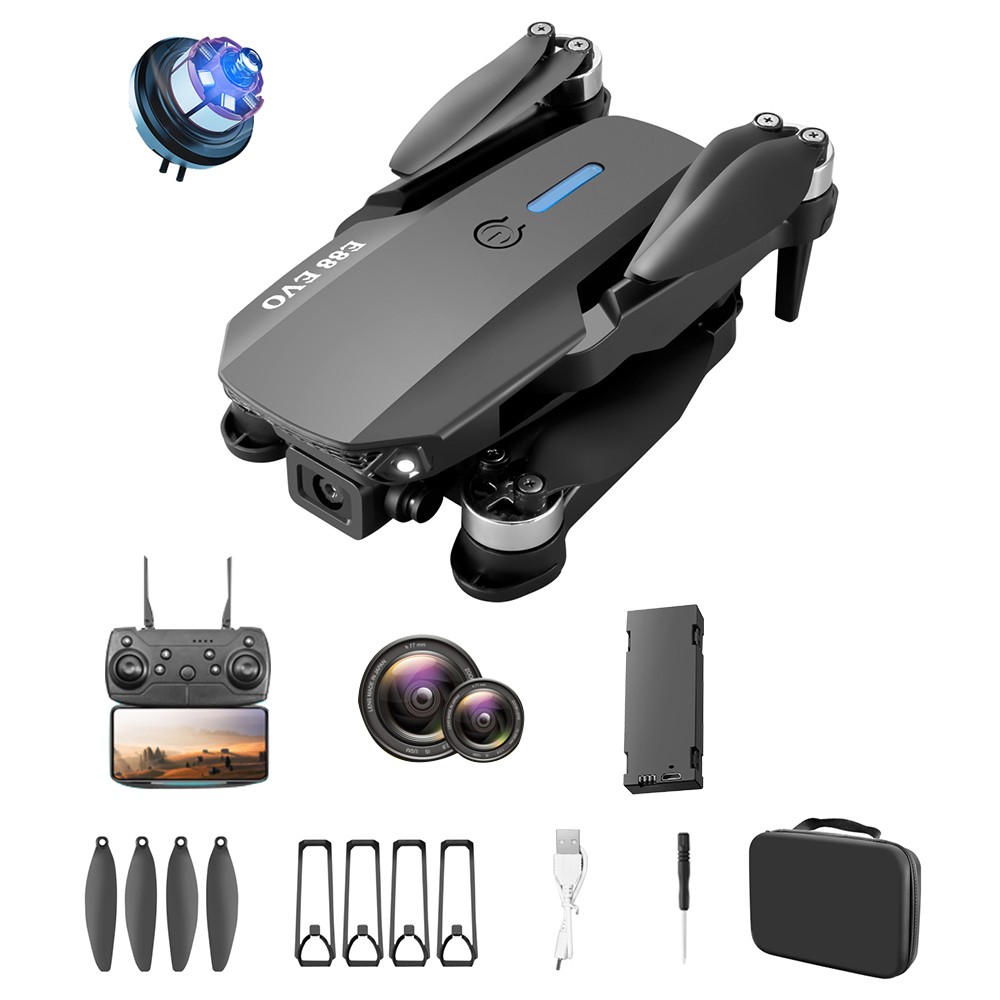 

E88 EVO Brushless Motor Drone with Dual Cameras, 2.4GHz, 2.4G WIFI, Optical Flow Positioning, 1 Battery, Black