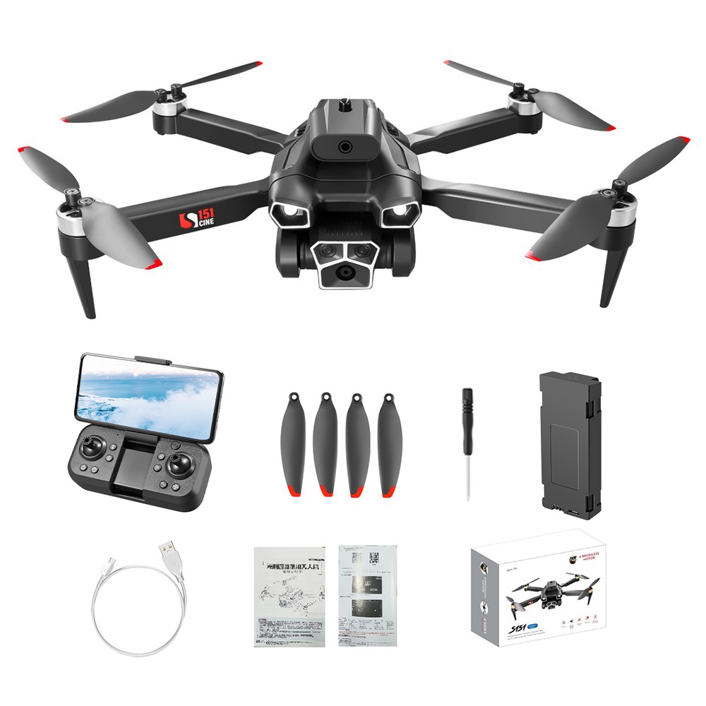 

S151 Foldable Brushless Drone 2.4GHz Optical Flow Positioning 4-Sided Obstacle Avoidance - 1 Battery, Dual Cameras, Black
