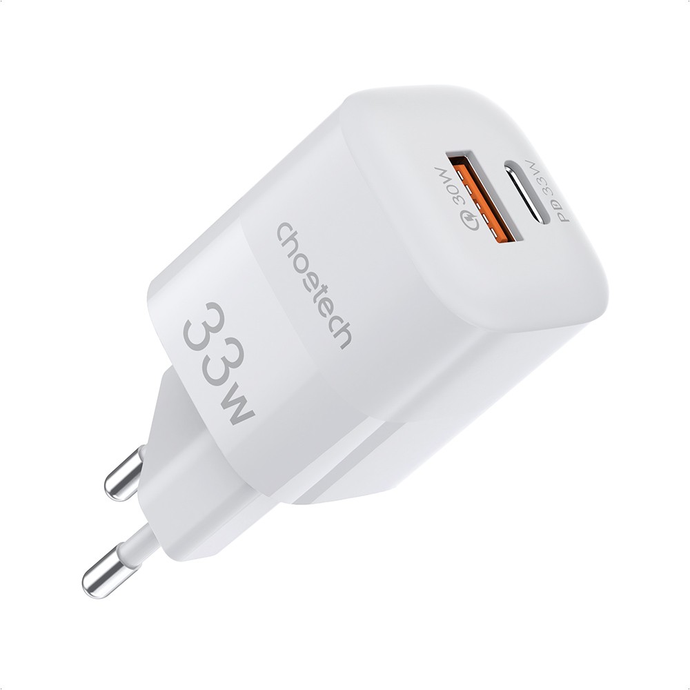 

Choetech 33W Dual Ports Wall Charger for Computer, Tablet, Phone, USB Type C + USB Type A Ports, EU - White