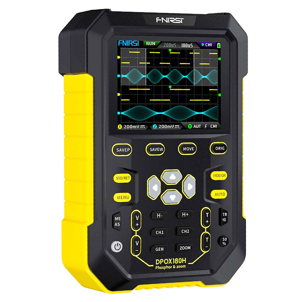 

FNIRSI DPOX180H Digital Phosphor Oscilloscope 2 in 1 Dual-channel, 180MHz Bandwidth, DDS Signal Generator, EU Plug - Yellow