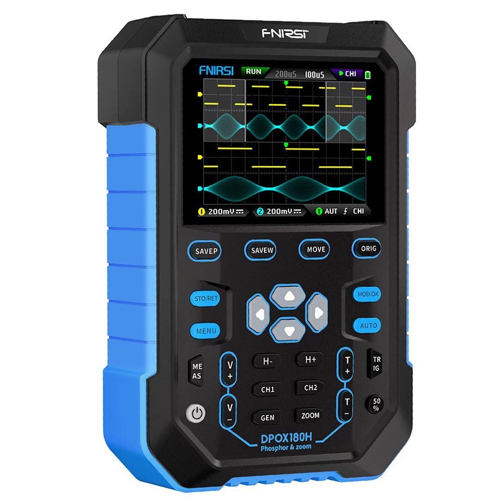 

FNIRSI DPOX180H Digital Phosphor Oscilloscope 2 in 1 Dual-channel, 180MHz Bandwidth, DDS Signal Generator, EU Plug - Blue