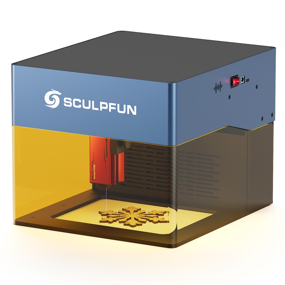 

SCULPFUN iCube Pro Max 10W Laser Engraver, 0.08mm Laser Spot, 10000mm/min Engraving Speed, 32-bit Motherboard, Replaceable Lens, Smoke Filter, Temperature Alarm, App Connection, 120x120mm - US Plug