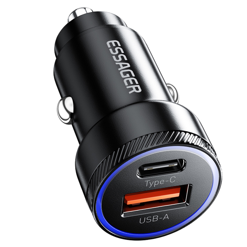 

ESSAGER 54W Car Charger, USB-A Type-C Dual Port, Support PD 3.0 / QC 3.0 / FCP / AFC Quick Charging, for iPhone Huawei Samsung Xiaomi Mobile Phones Tablets, Black