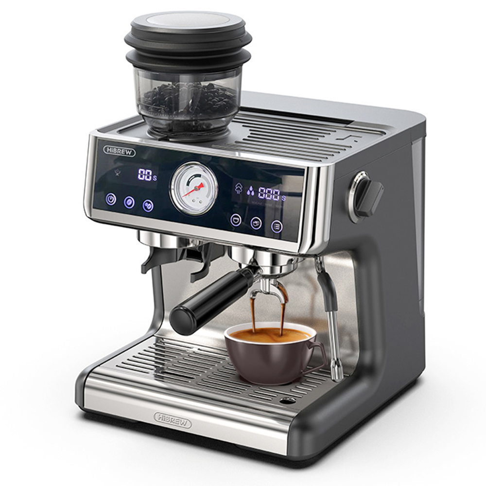 

HiBREW H7A Coffee Maker Espresso Machine, 20 Bar Pressure, Dual Boiler System, 30 Levels Grinder, 250g Coffee Bean Capacity, LCD Touch Screen