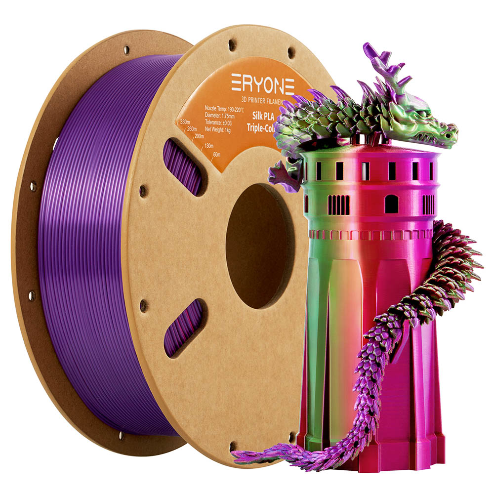 

ERYONE Triple-Color Silk PLA Filament 1kg - Red & Purple & Green
