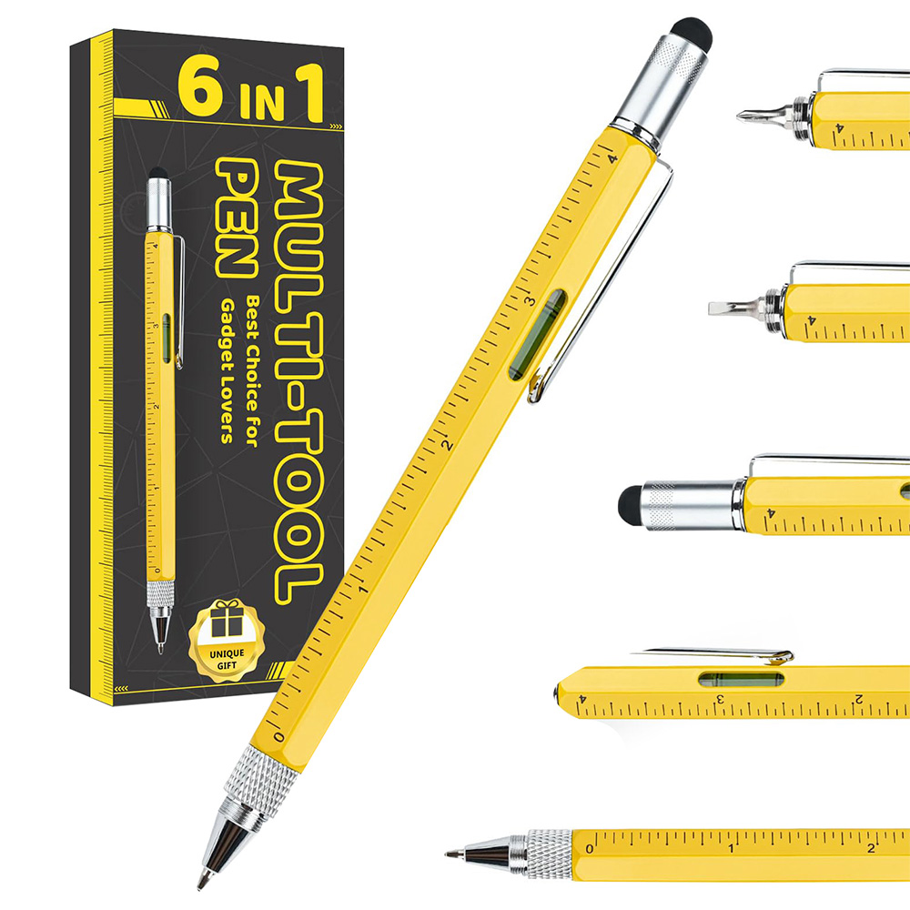 

HMP P136A 6-in-1 Multitool Pen, with Stylus, Ruler, Bubble Level, Screwdriver, Retractable Pen Function - Yellow