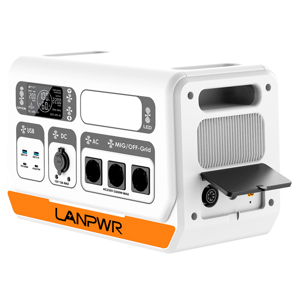 

LANPWR 2200PRO Portable Power Station, with On-grid Inverter, Support 200W/400W/600W/800W, 2200W Max. AC Output, White