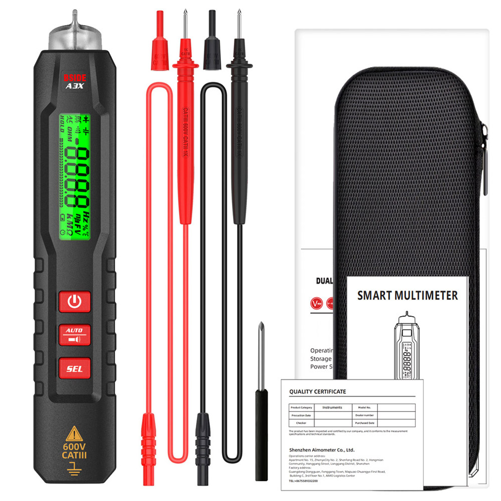 

BSIDE A3X Voltage Tester Detector, Capacitance Diode, Non-Contact AC Sensor, Pen Type, Live Wire Check, Breakpoint Locate V-Alert Tester - with Storage Bag, Black