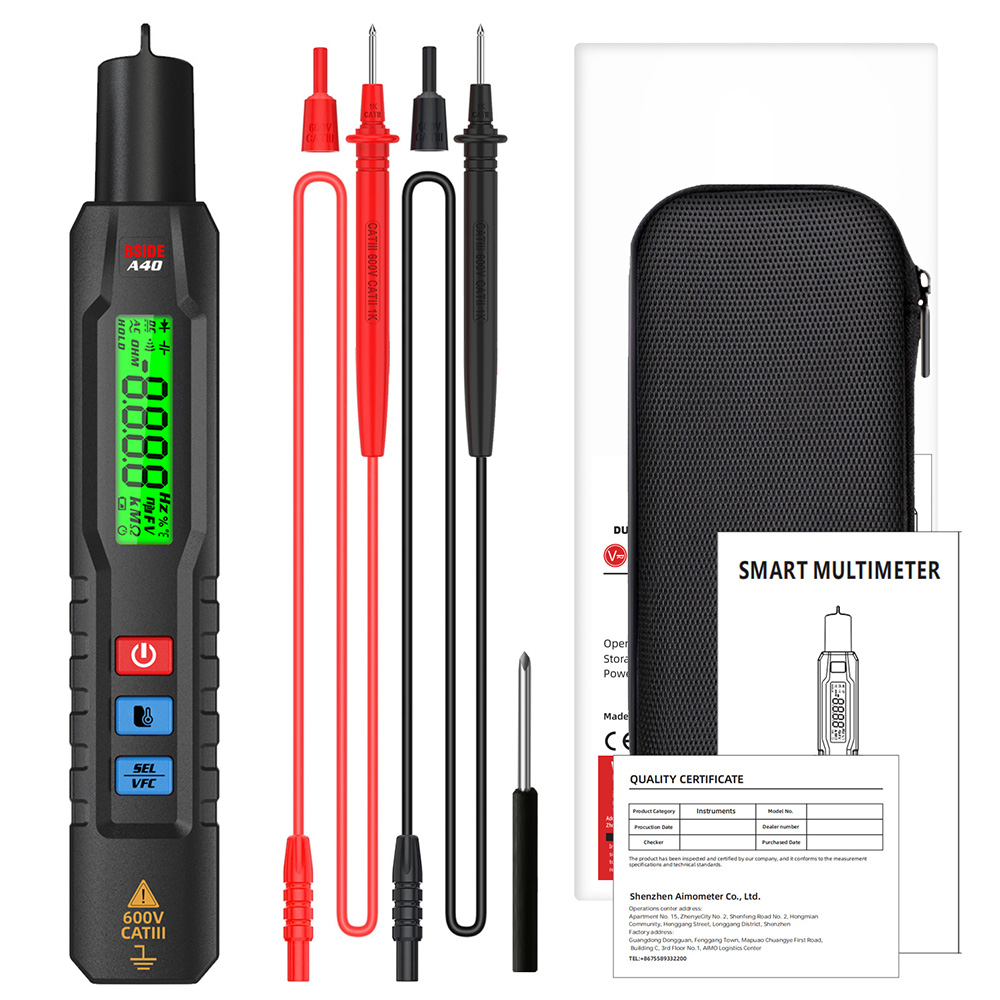 

BSIDE A40 Intelligent Digital Multimeter, Infrared Temperature-testing, Non-Contact Electric Volt Pen, AC DC Dual Mode Thermometer, NCV VFC Alarm, Live Wire Check, Black - No Batteries