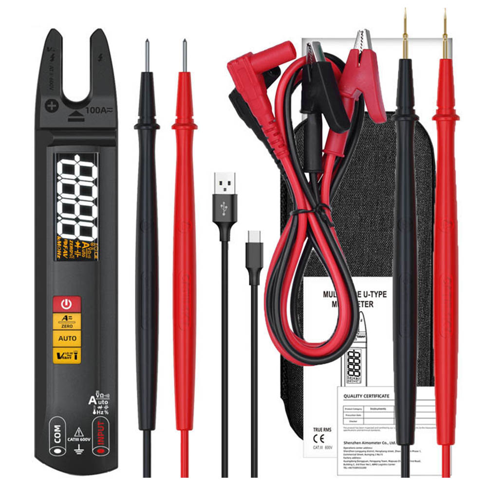 

BSIDE U1 Digital Clamp Multimeter, Electric Tester Pen, Bright LED Flashlight, DC AC 100A Pliers, T-RMS Current - with Alligator Clip, Black