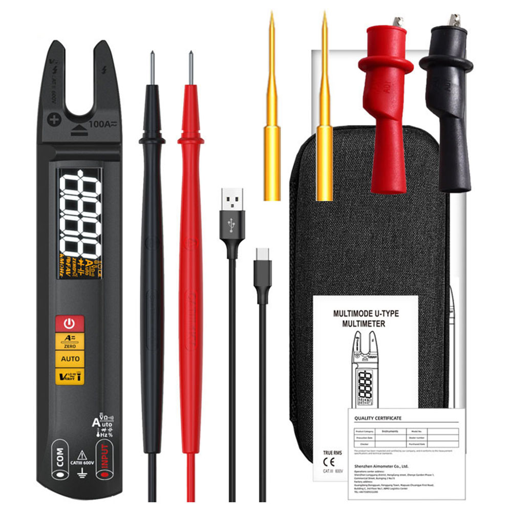

BSIDE U1 Digital Clamp Multimeter, Electric Tester Pen, Bright LED Flashlight, DC AC 100A Pliers, T-RMS Current - with Ultra-sharp Tester Probe+Alligator Clip, Black