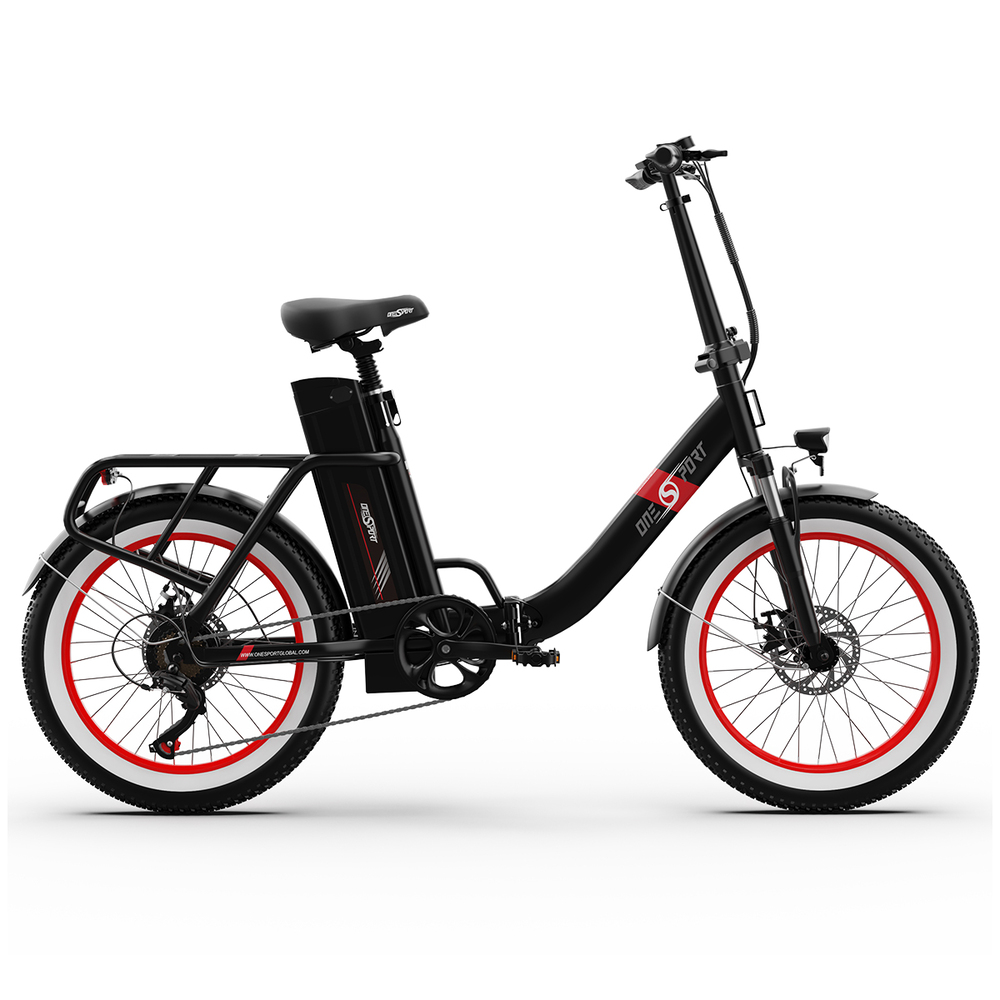 

ONESPORT OT16 Upgraded Edition Electric Bike 20*3.0 inch Tires, 48V 15Ah Battery 25km/h Max Speed 3 Riding Modes 7-Speeds Disc Brakes - Black&Red