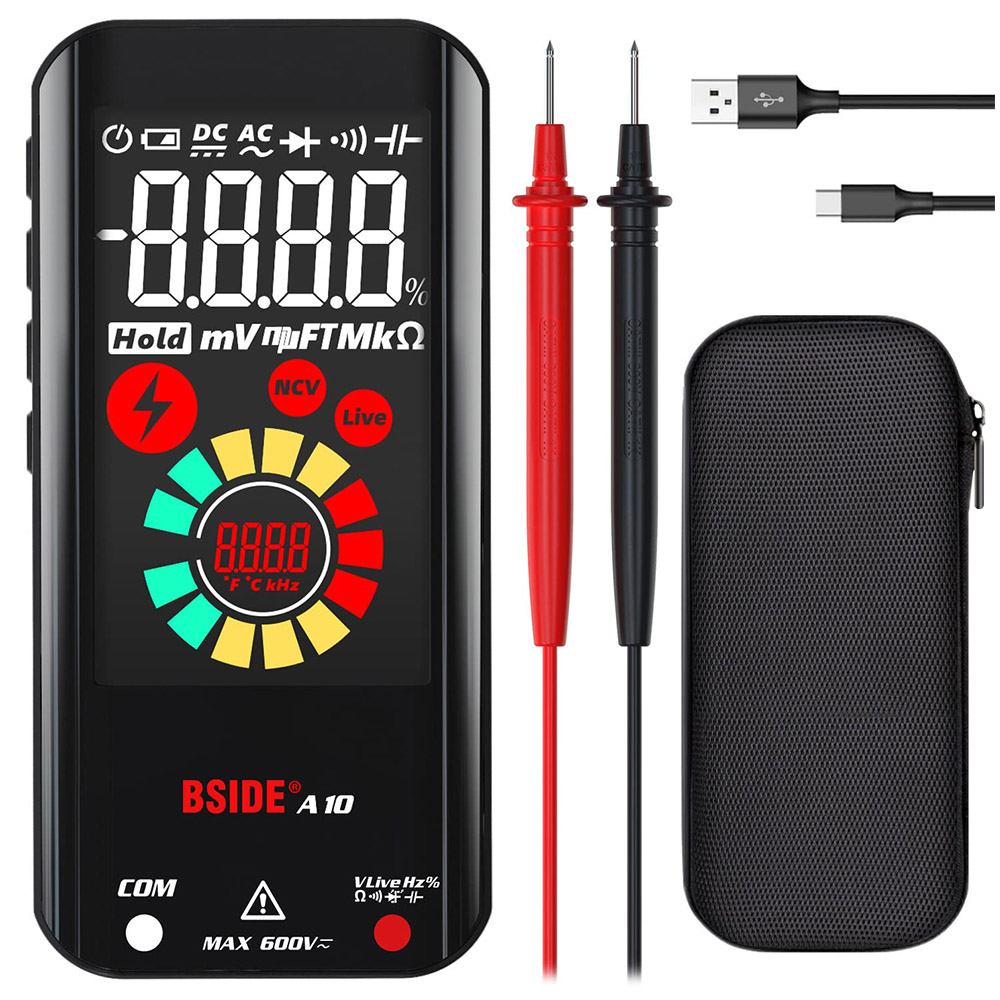 

BSIDE A10 Smart Digital Multimeter, 9999 True RMS EBTN Color Display, DC AC Voltage Capacitance Ohm Diode NCV Hz Live Wire Tester, Black