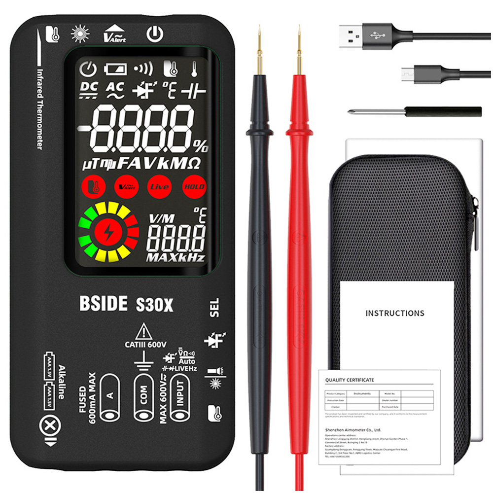 

BSIDE S30X Digital Multimeter, Infrared Thermometer, Color Screen, True RMS 9999 Counts, Voltage Capacitance Resistance Frequency Diode Tester, Black