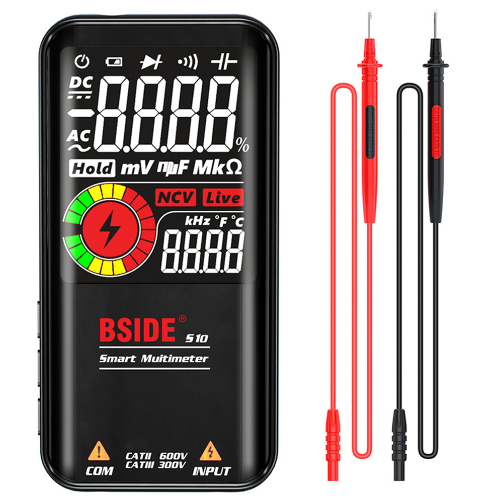 

BSIDE S10 Smart Digital Multimeter, 3.5' Color LCD Screen, 9999 Counts, DC AC Voltage Capacitor Ohm Diode Tester, Black - without Battery