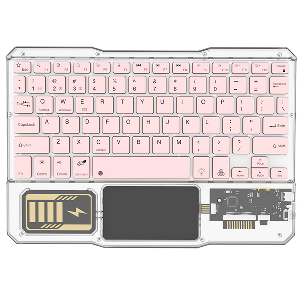 

KB333 Transparent 78 Keys Wireless Bluetooth Keyboard with Touchpad, Colorful Backlight - Pink