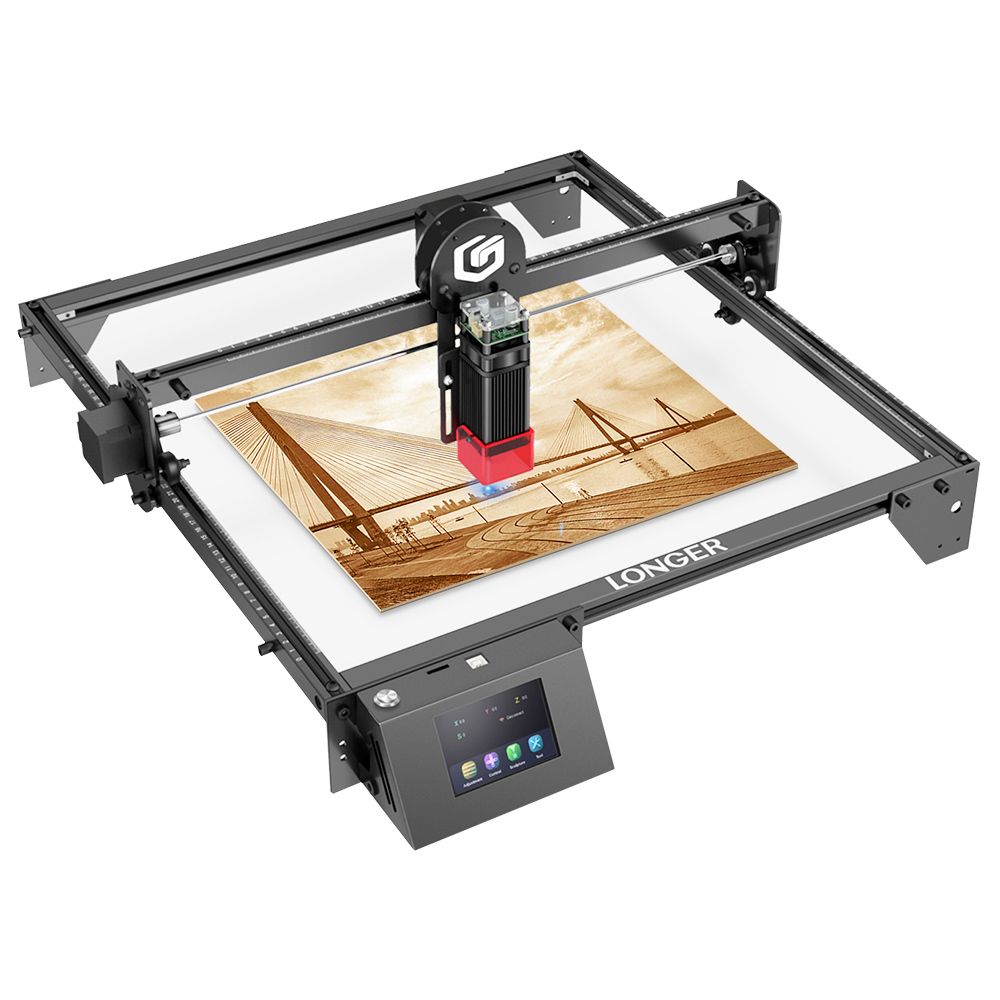 

LONGER RAY5 10W Laser Engraver, 0.06x0.06mm Spot, 3.5'' Touch Screen & Offline Carving, 32-Bit Chipset, WiFi Connection, 10000mm/min Max Speed, 400mmx400mm