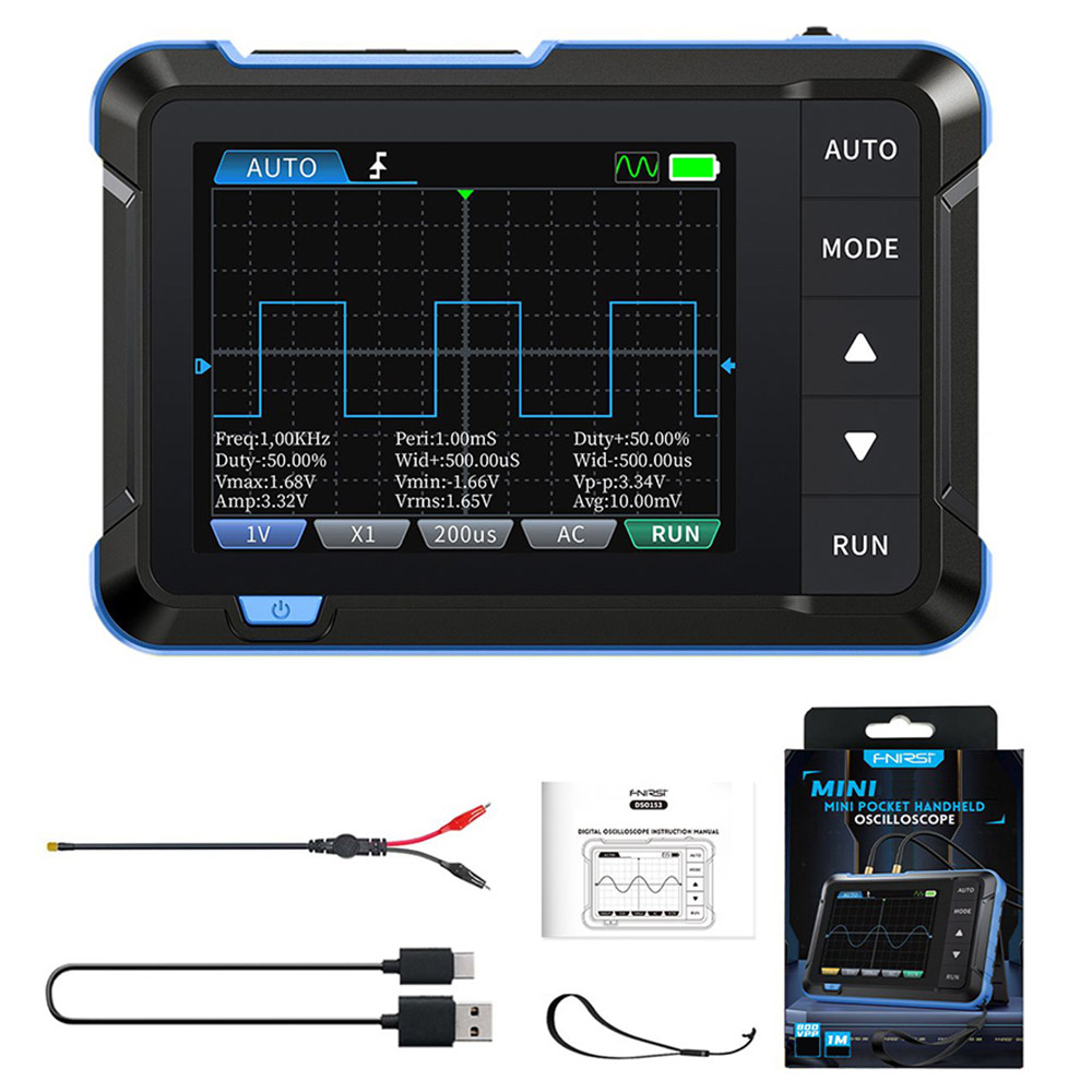 

FNIRSI DSO153 Digital Oscilloscope, 2.8inch Screen, Automatic Adjustment, 1000mAh Lithium Battery, 1KHz Calibration Square Wave, 1Mhz Bandwidth, 5MS/s Sample Rate, Standard Version