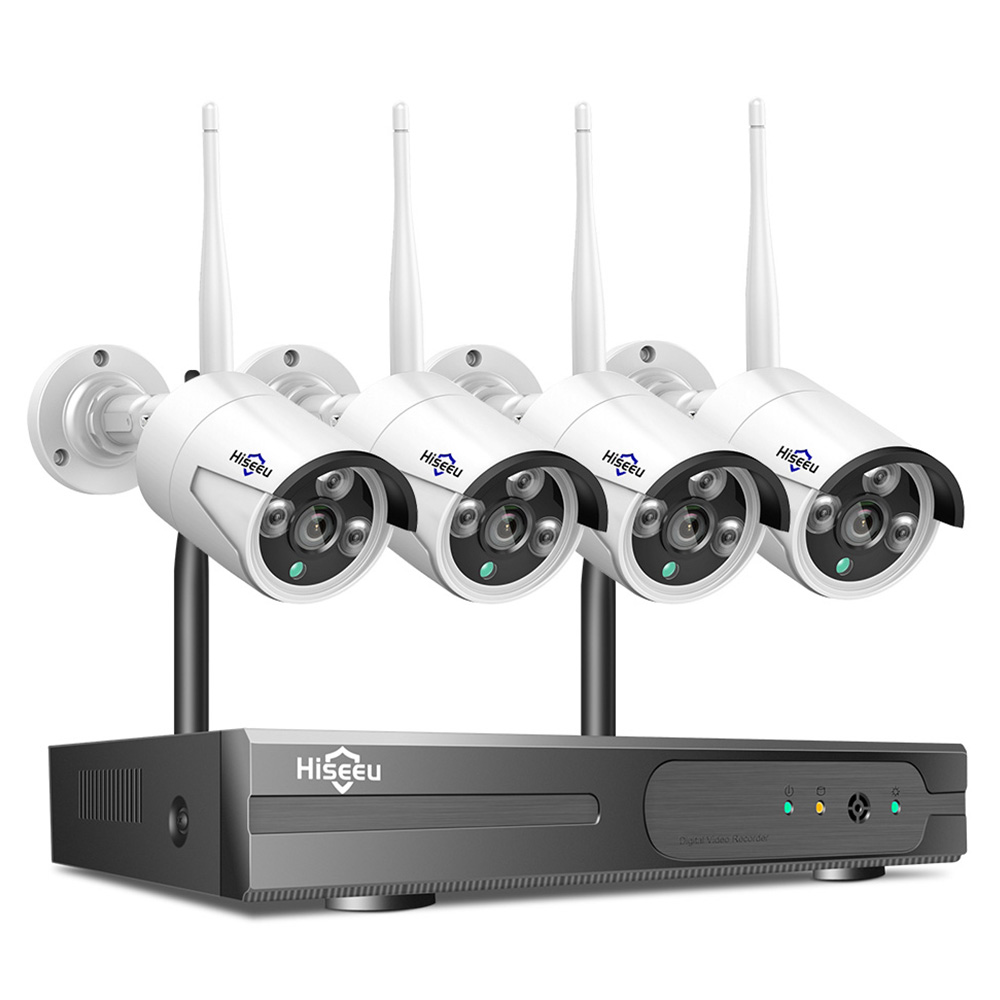 

Hiseeu Wireless Security Camera System with 10CH NVR, One-Way Audio, 4Pcs 5MP Outdoor/Indoor WiFi Surveillance Cameras, HD Video, Human Detection, IR Night Vision, IP 66 Waterproof, No HDD