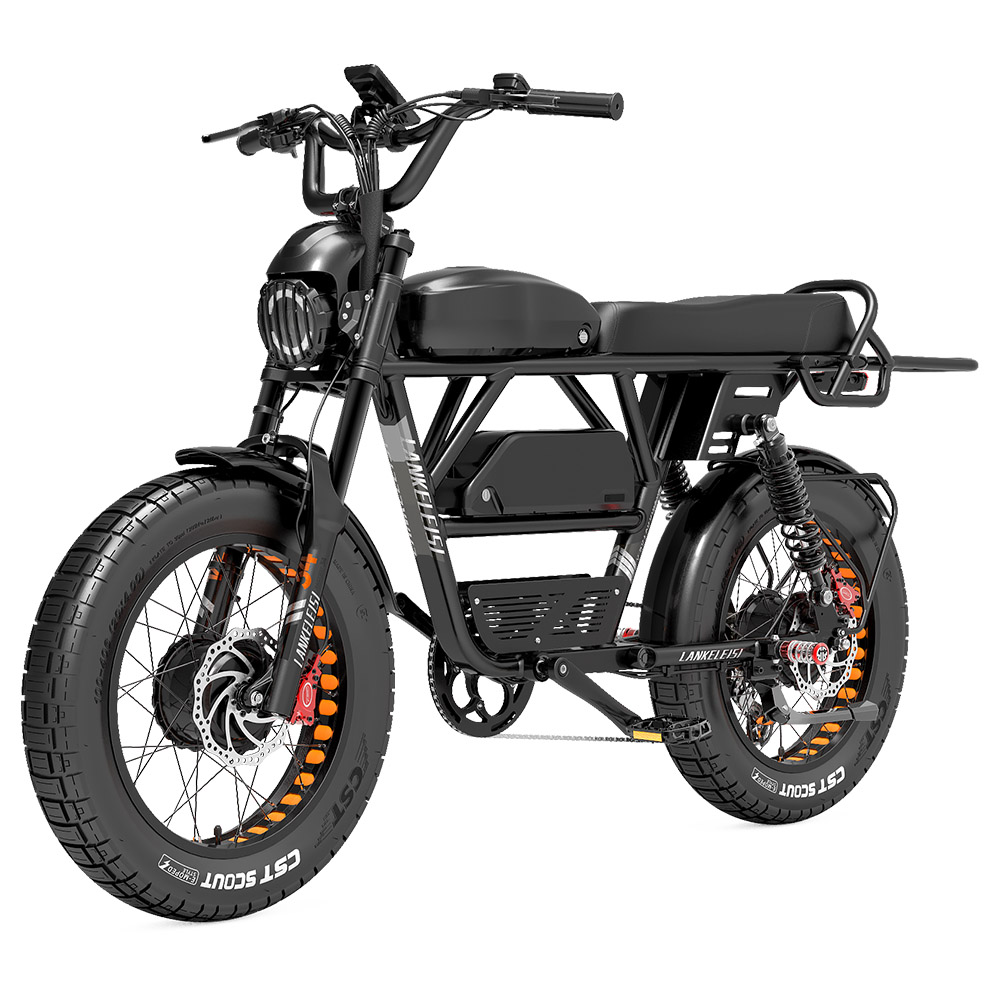LANKELEISI X-Black Knight Electric Bike, 2*1000W Motor, 48V 20Ah & 25Ah Battery, 20*4.0 inch Tires, 48km/h Max Speed, 280km Range, Hydraulic Disc Brakes, Oil Spring Shock Absorber, Shimano 7-speed
LANKELEISI X-Black Knight Electric Bike, 2*1000W Motor, 48V 20Ah & 25Ah Battery, 20*4.0 inch Tires, 48km/h Max Speed, 280km Range, Hydraulic Disc Brakes, Oil Spring Shock Absorber, Shimano 7-speed