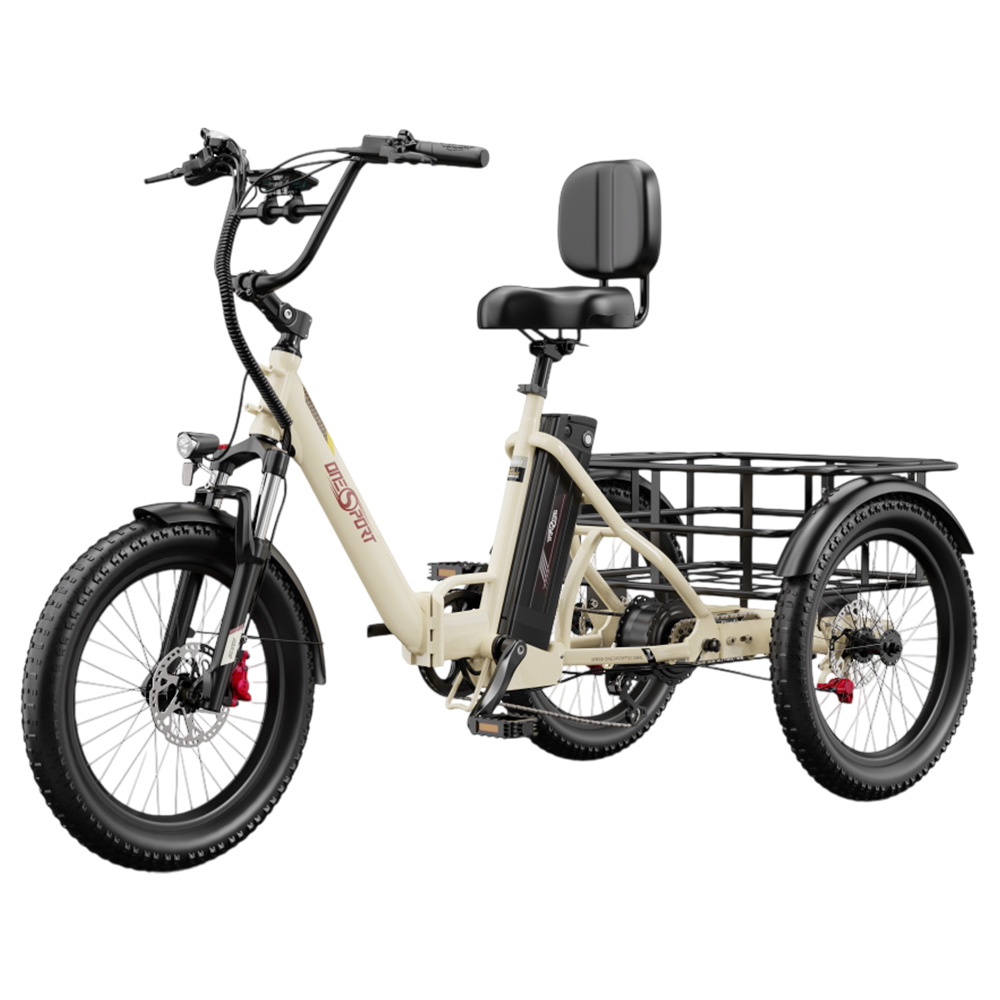 ONESPORT OT30 Pro Electric Cargo Tricycle, 500W Motor, 48V 18Ah Battery, 20*3 inch Tires, 25km/h Max Speed, 90km Range, Hydraulic Disc Brakes, Shock Absorbing Front Fork, Shimano 7-speed, 180kg Max Load - Beige
ONESPORT OT30 Pro Electric Cargo Tricycle, 500W Motor, 48V 18Ah Battery, 20*3 inch Tires, 25km/h Max Speed, 90km Range, Hydraulic Disc Brakes, Shock Absorbing Front Fork, Shimano 7-speed, 180kg Max Load - Beige