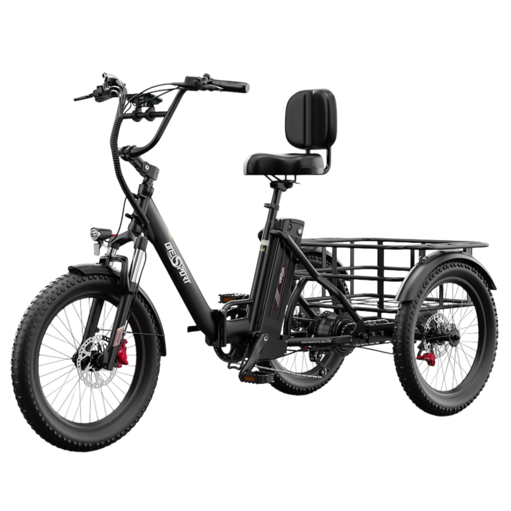 ONESPORT OT30 Pro Electric Cargo Tricycle, 500W Motor, 48V 18Ah Battery, 20*3 inch Tires, 25km/h Max Speed, 90km Range, Hydraulic Disc Brakes, Shock Absorbing Front Fork, Shimano 7-speed, 180kg Max Load - Black
ONESPORT OT30 Pro Electric Cargo Tricycle, 500W Motor, 48V 18Ah Battery, 20*3 inch Tires, 25km/h Max Speed, 90km Range, Hydraulic Disc Brakes, Shock Absorbing Front Fork, Shimano 7-speed, 180kg Max Load - Black
