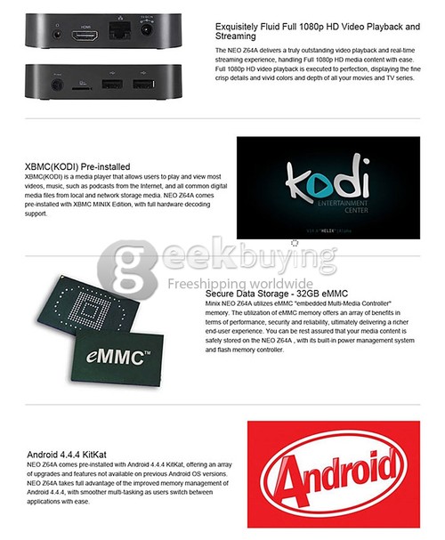 MINIX NEO Z64 Z64A Android TV Box Mini PC Intel Z3735F Android 4.4