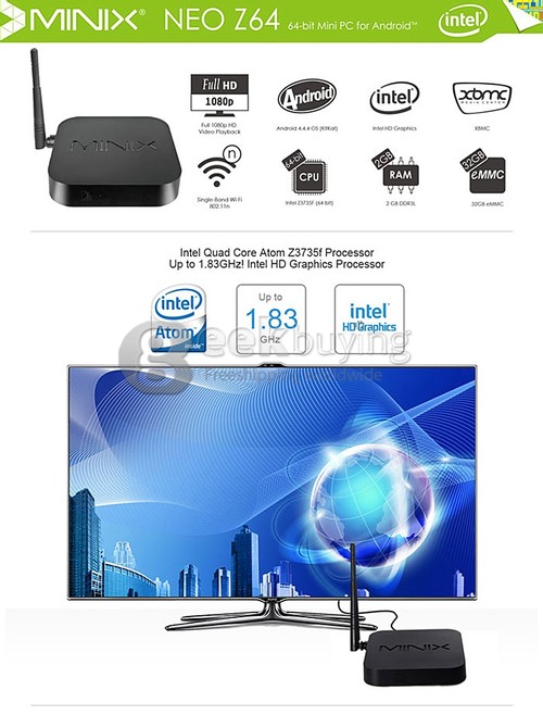MINIX NEO Z64 Z64A Android TV Box Mini PC Intel Z3735F Android 4.4