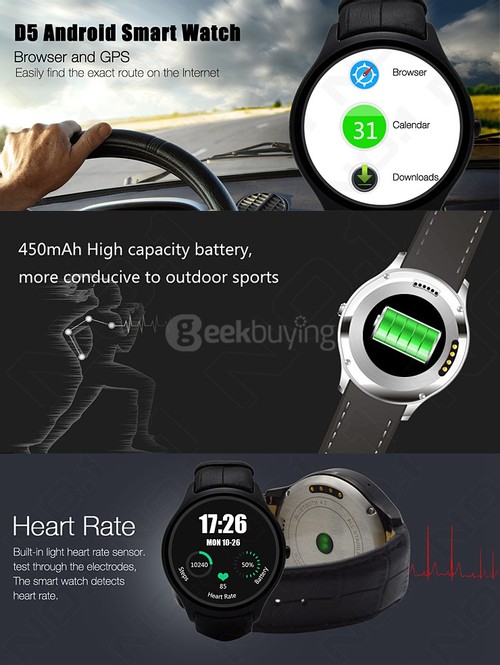 D5 Android Smart Watch MTK6572 Heart Rate Monitor