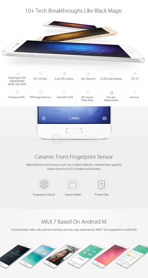Xiaomi Mi5 5.15inch FHD Android 6.0 Type-C 3GB 64GB 4G LTE