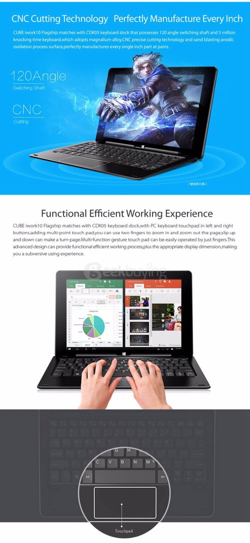 Cube iWork10 Flagship Windows10 + Android5.1 2in1 Tablet - Deep Blue