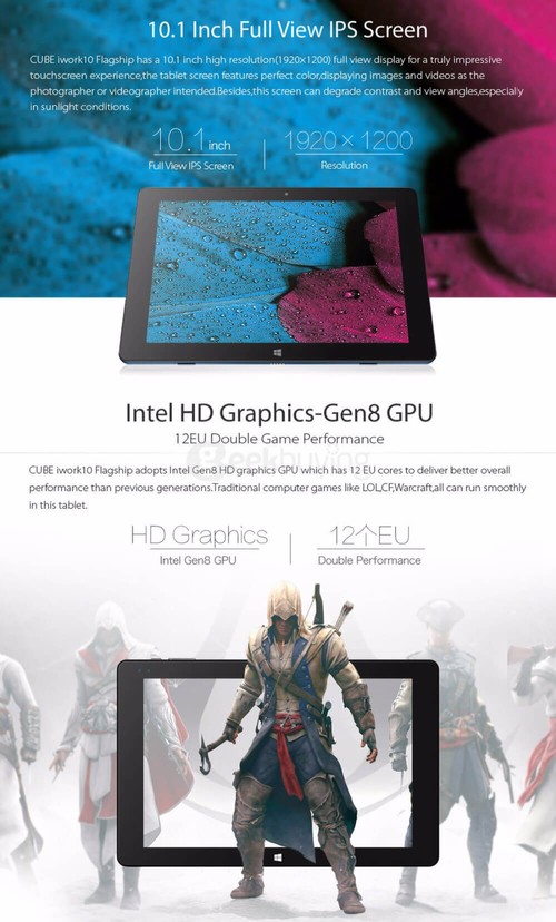 Cube iWork10 Flagship Windows10 + Android5.1 2in1 Tablet - Deep Blue