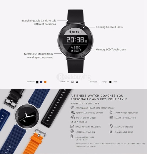 Huawei Honor S1 Bluetooth Heart Rate Smart Watch-Long Strap Black