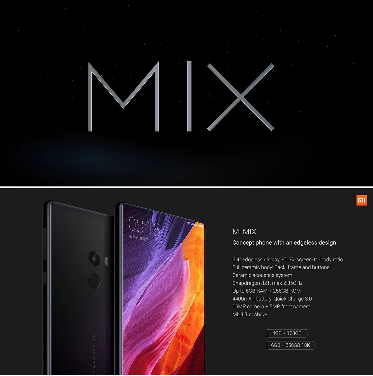 Xiaomi Mix 4GB 128GBスマートフォン - ブラック